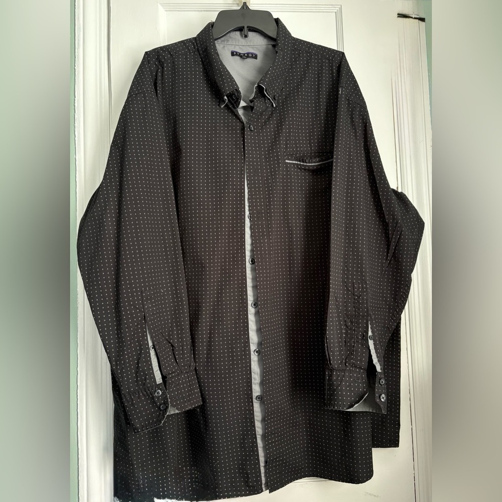 Synergy Men’s Black Polka Dot Button-Down Shirt Long Sleeve, Sz: 3XL